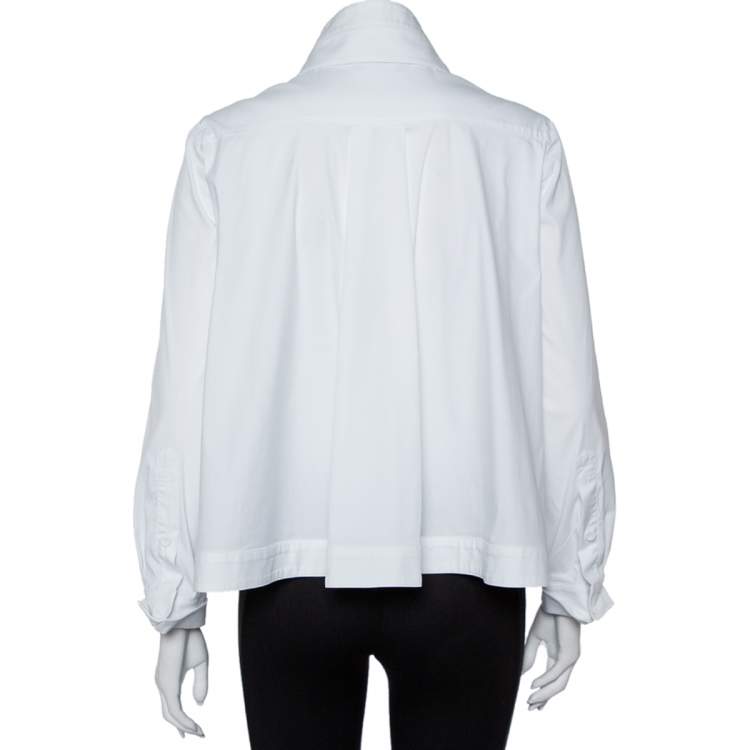Pre Owned Emporio Armani White Cotton Extended Collar Detail Button Front Boxy Shirt M