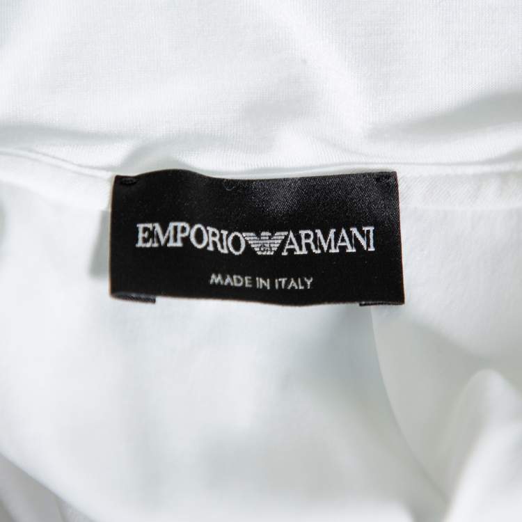 Pre Owned Emporio Armani White Cotton Extended Collar Detail Button Front Boxy Shirt M