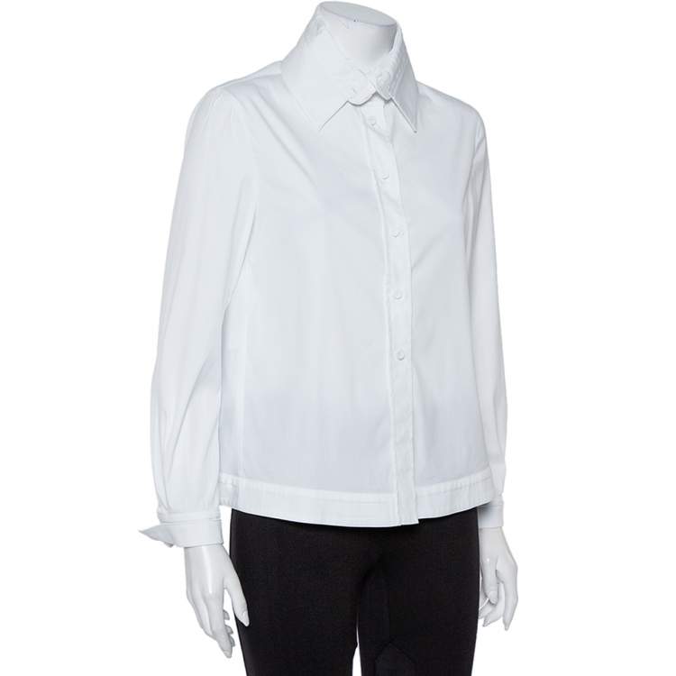Pre Owned Emporio Armani White Cotton Extended Collar Detail Button Front Boxy Shirt M