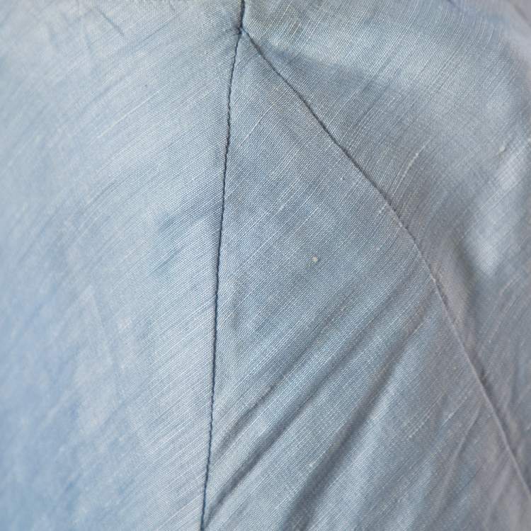 Pre Owned Emporio Armani Blue Linen & Silk Floral Applique Trim Detail Midi Skirt M