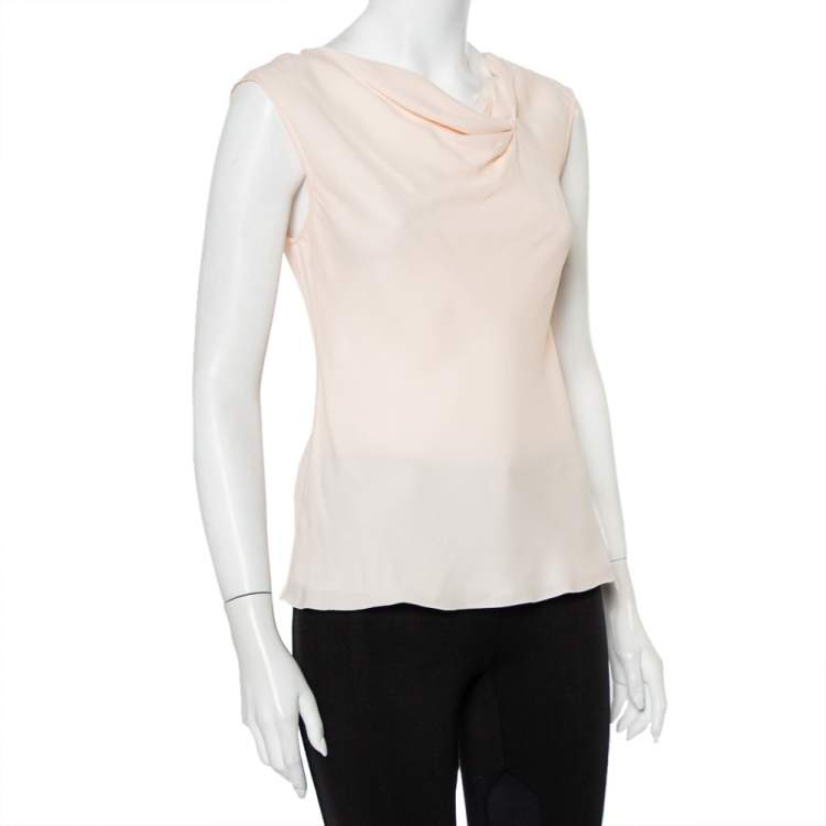 Pre Owned Emporio Armani  Pink Textured Crepe Draped Sleeveless Top S