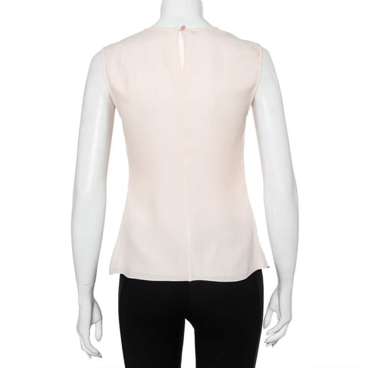 Pre Owned Emporio Armani  Pink Textured Crepe Draped Sleeveless Top S