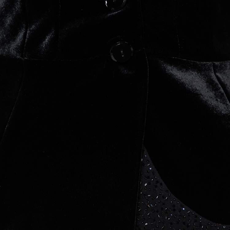 Pre Owned Emporio Armani Vintage Black Velvet Embellished Detail Button Front Blazer S