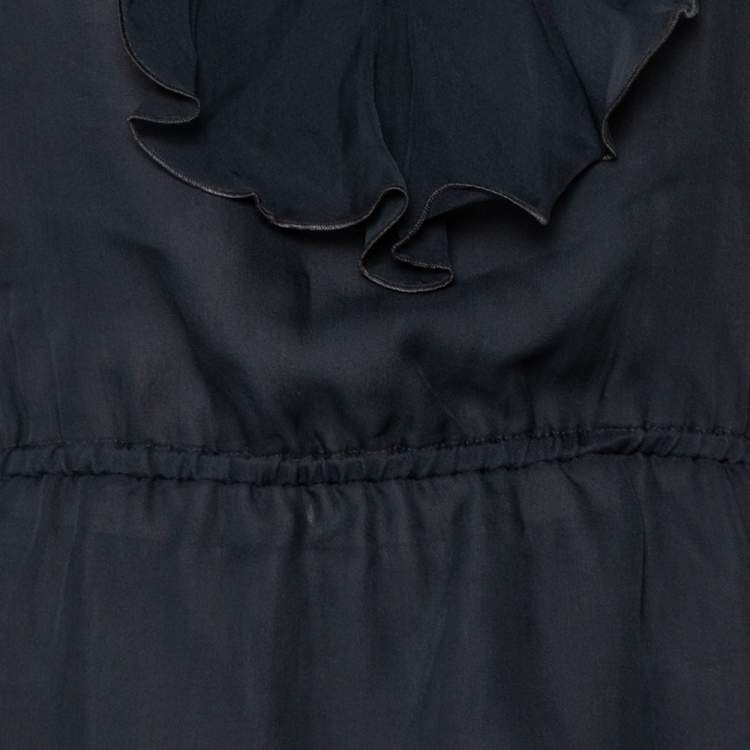 Pre Owned Emporio Armani Dark Green Silk Ruffle Detail Sleeveless Top M