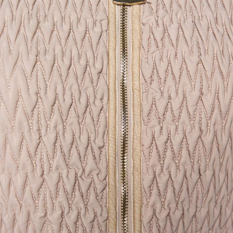 Pre Owned Emporio Armani Beige Quilted Synthetic Zip Front Jacket M
