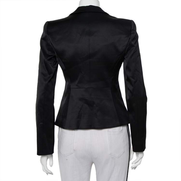 مملوكة مسبقًا Emporio Armani Black Sateen Pleated Collar Detail Button Front Blazer M
