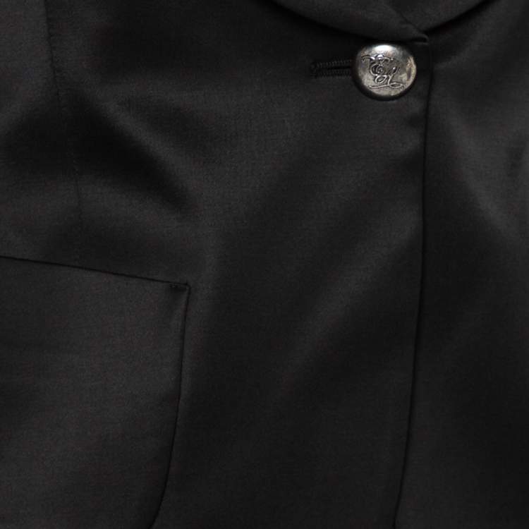 مملوكة مسبقًا Emporio Armani Black Sateen Pleated Collar Detail Button Front Blazer M