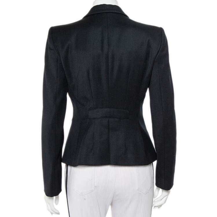 Pre Owned Emporio Armani Vintage Black Wool Hook Front Blazer M