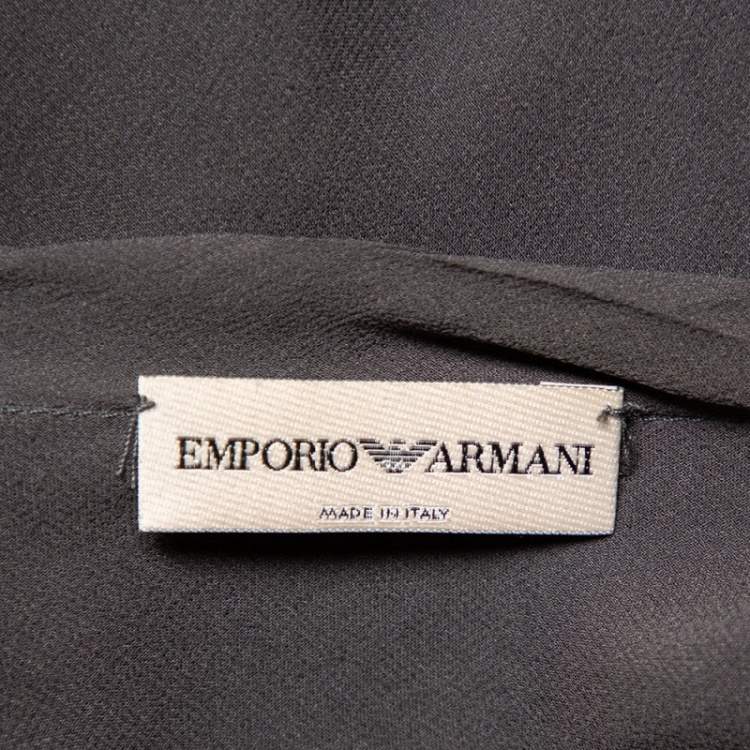 Pre Owned Emporio Armani Charcoal Grey Silk Neck Tie Detail Smocked Top S