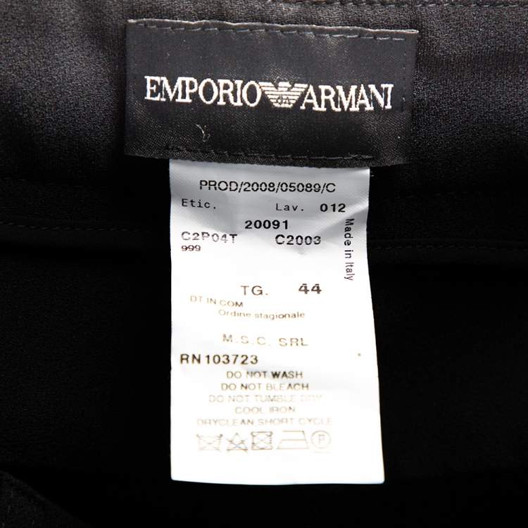 Pre Owned Emporio Armani Black Crepe Side Strip Detail Straight Leg Trousers M
