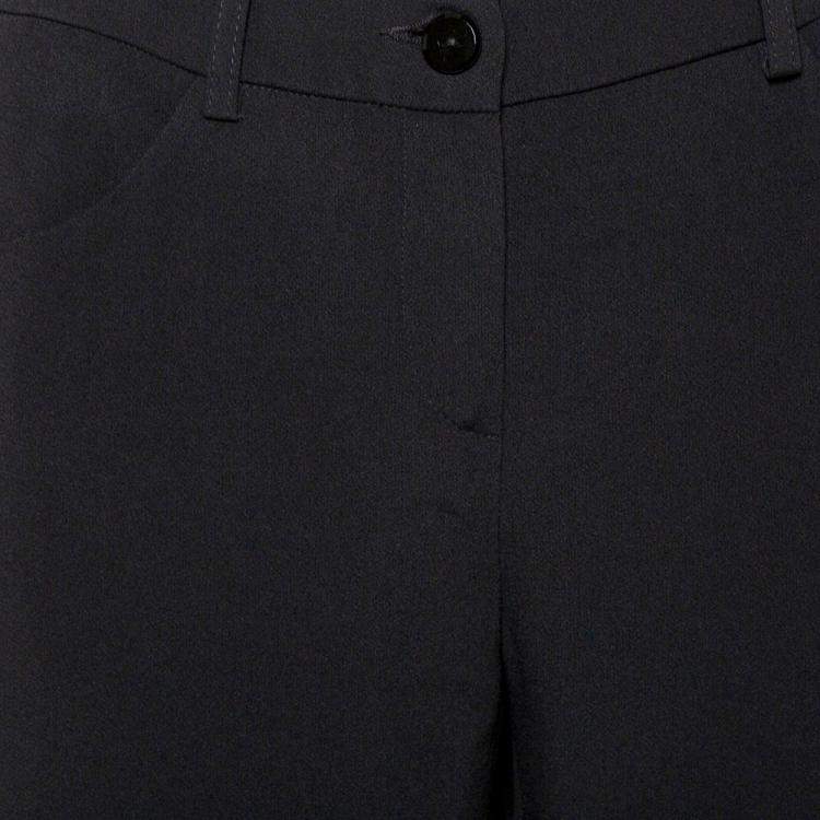 Pre Owned Emporio Armani Black Crepe Side Strip Detail Straight Leg Trousers M