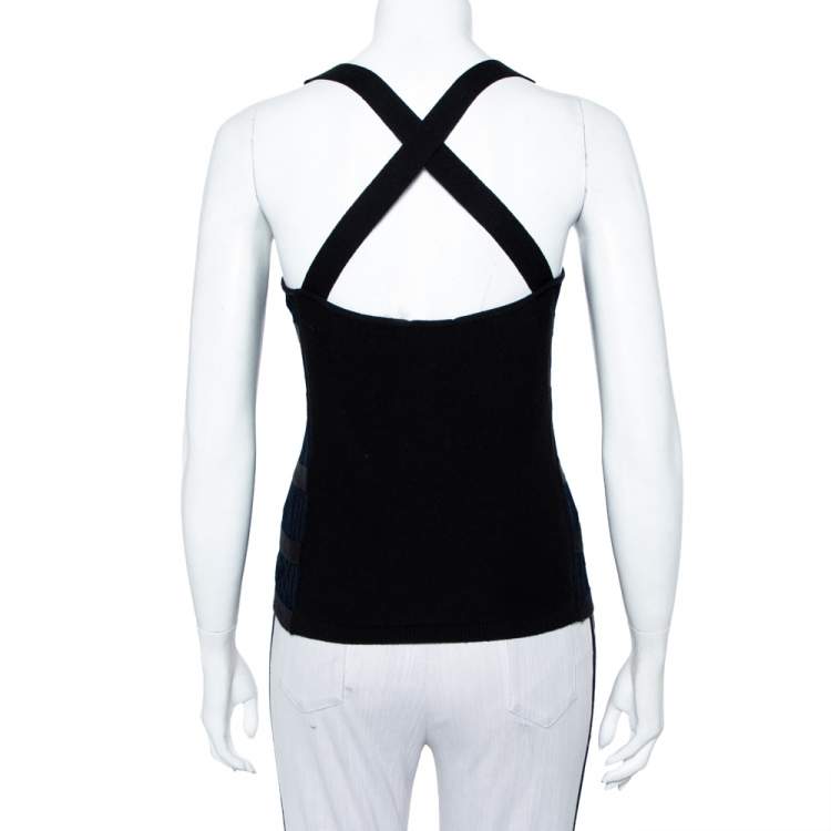 Pre Owned Emporio Armani Navy Blue & Black Knit Crossback Detail Tank Top S