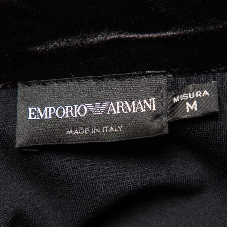 Pre Owned Emporio Armani Black Knit & Velvet Paneled Double Breasted Short Coat M