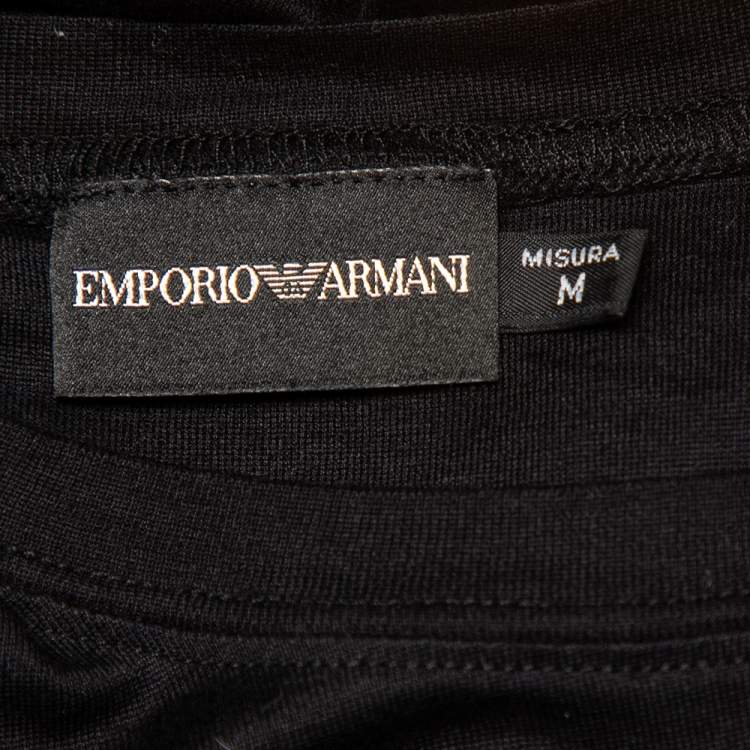 Pre Owned Emporio Armani Black Cotton Knit Roundneck Long Sleeve T-Shirt M