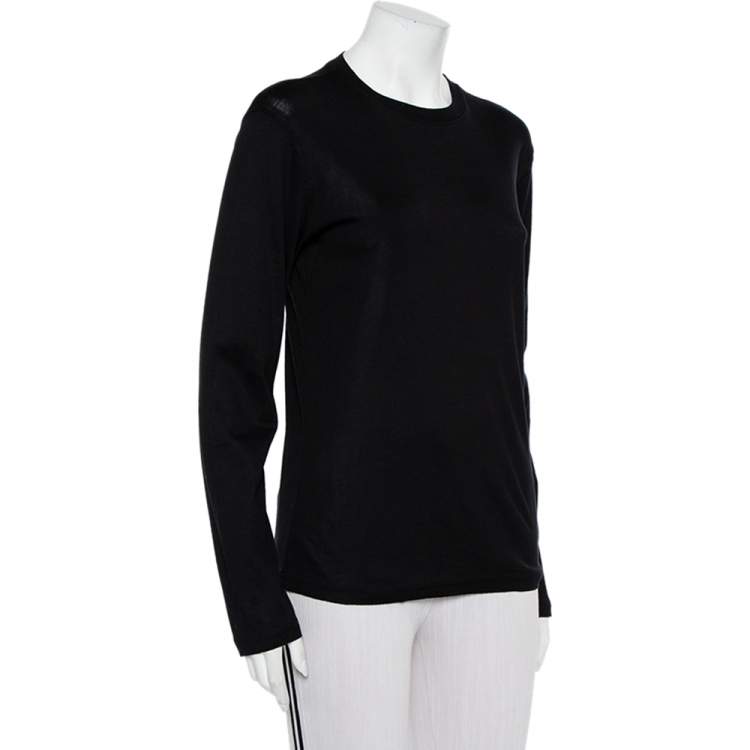 Pre Owned Emporio Armani Black Cotton Knit Roundneck Long Sleeve T-Shirt M