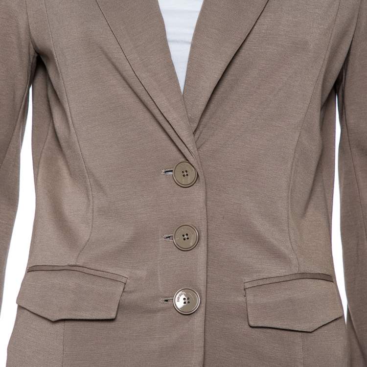 Pre Owned Emporio Armani Beige Modal Knit Button Front Lightweight Blazer M