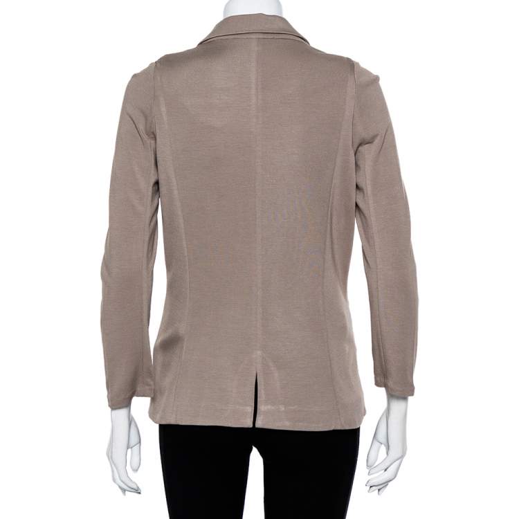 Pre Owned Emporio Armani Beige Modal Knit Button Front Lightweight Blazer M
