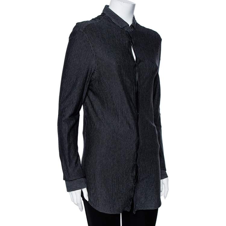 Pre Owned Emporio Armani Black Striped Knit Long Sleeve Shirt M