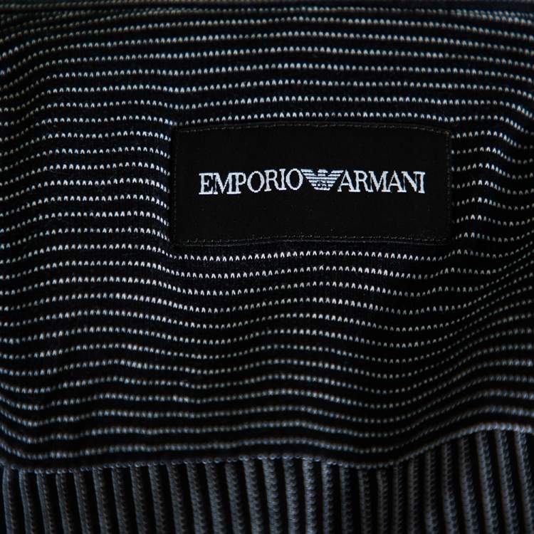 Pre Owned Emporio Armani Black Striped Knit Long Sleeve Shirt M