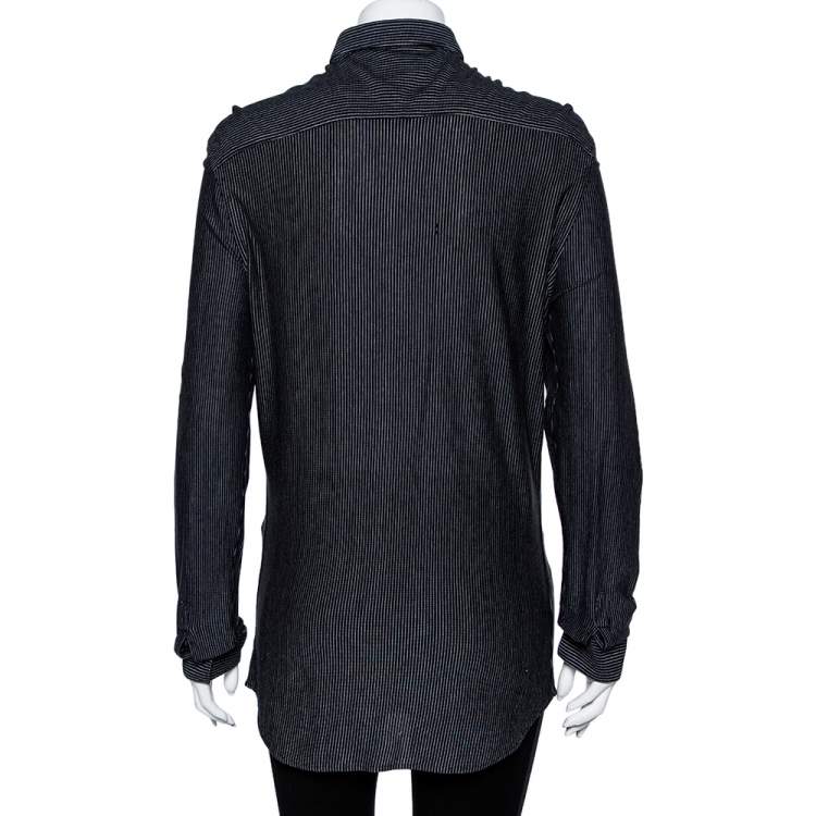 Pre Owned Emporio Armani Black Striped Knit Long Sleeve Shirt M
