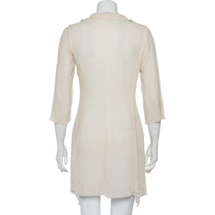Pre Owned Emporio Armani Cream Silk Ruffle Detail Mini Dress M