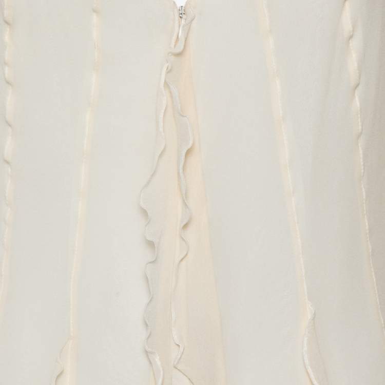Pre Owned Emporio Armani Cream Silk Ruffle Detail Mini Dress M