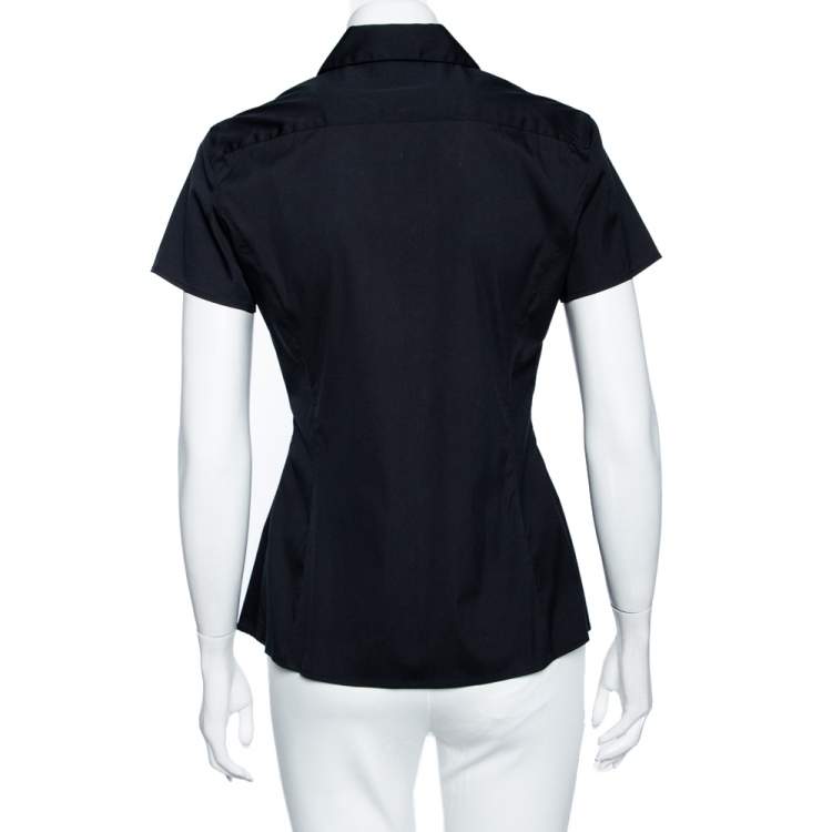 Pre Owned Emporio Armani Black Cotton Short Sleeve Front Button Shirt M 