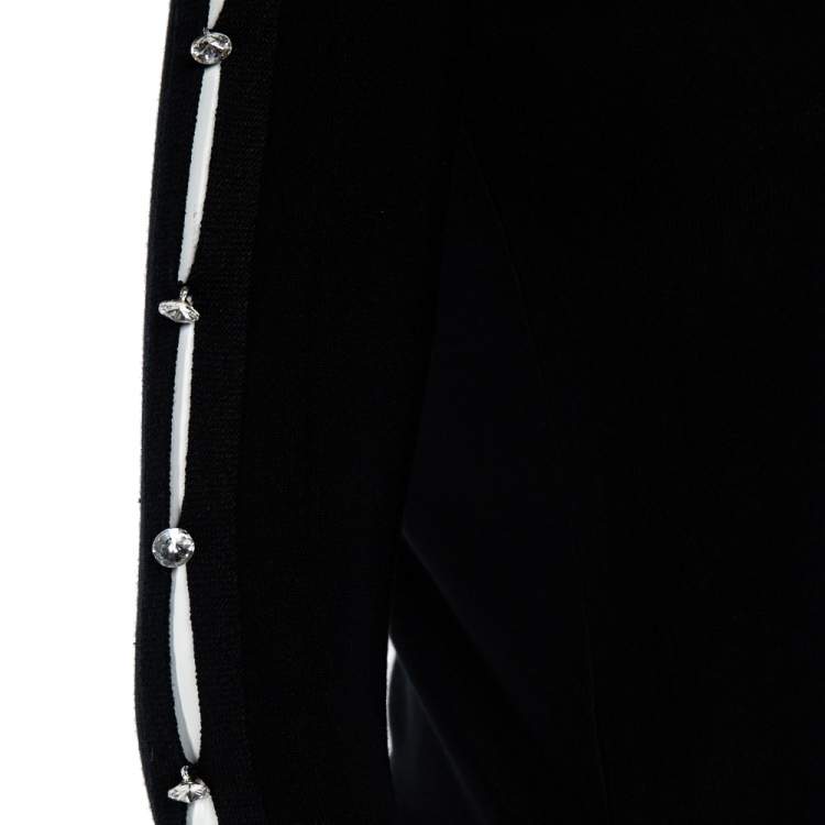 Pre Owned Emporio Armani Black Silk Knit Crystal Detail Long Sleeve Top M