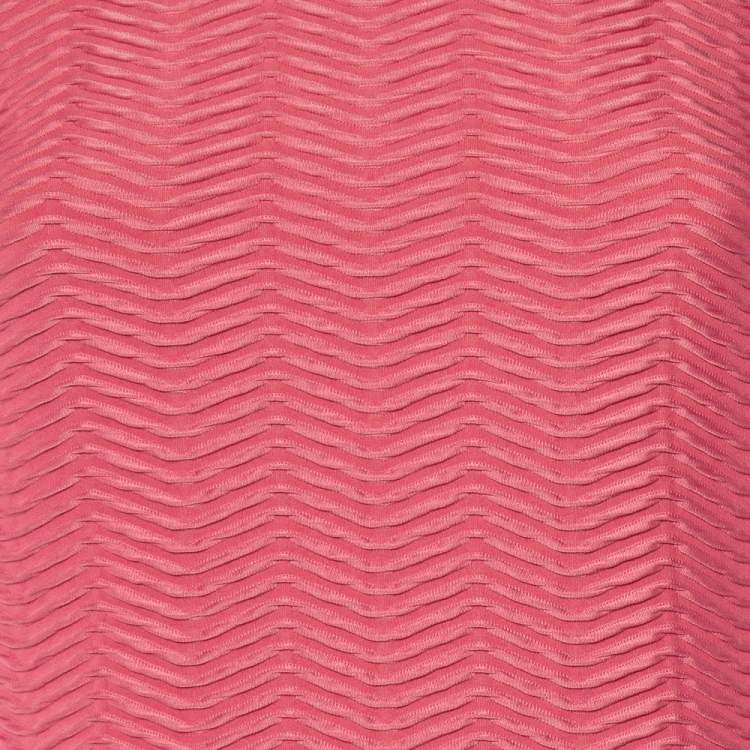 Pre Owned Emporio Armani Pink Zig Zag Textured Jersey Short Sleeve Top S
