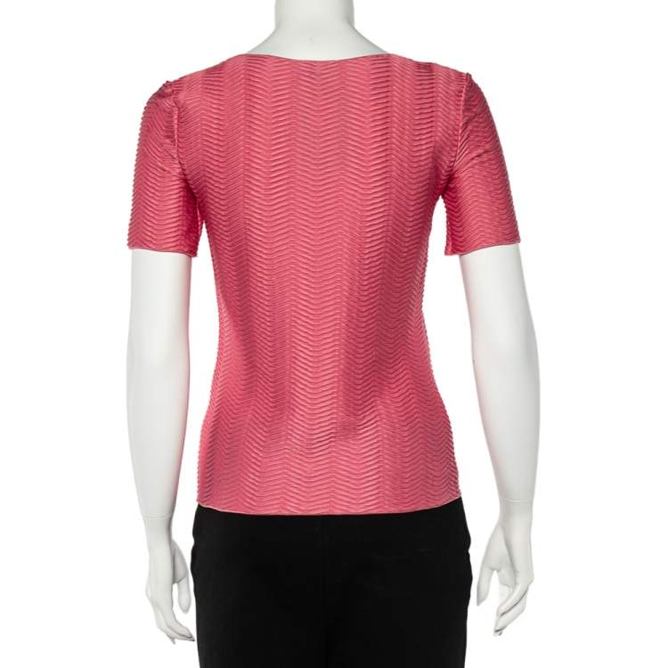 Pre Owned Emporio Armani Pink Zig Zag Textured Jersey Short Sleeve Top S