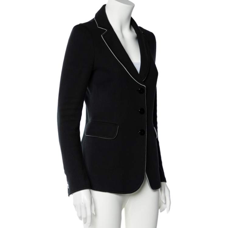 Pre Owned Emporio Armani Black Cotton Knit Button Front Jacket M