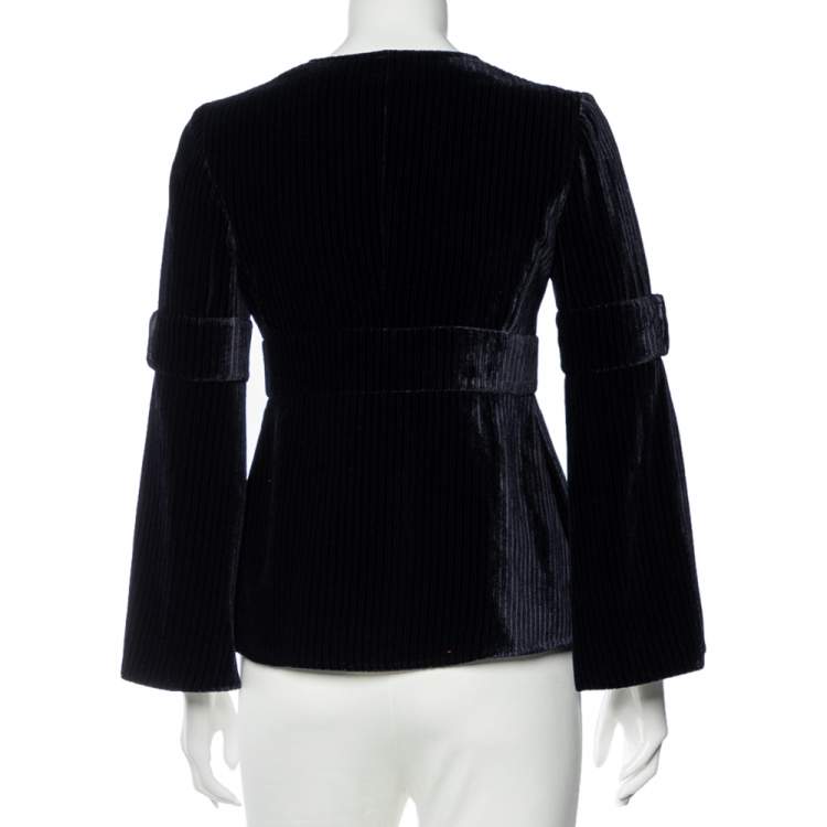 Pre Owned Emporio Armani Navy Blue Corduroy Double Breasted Jacket S
