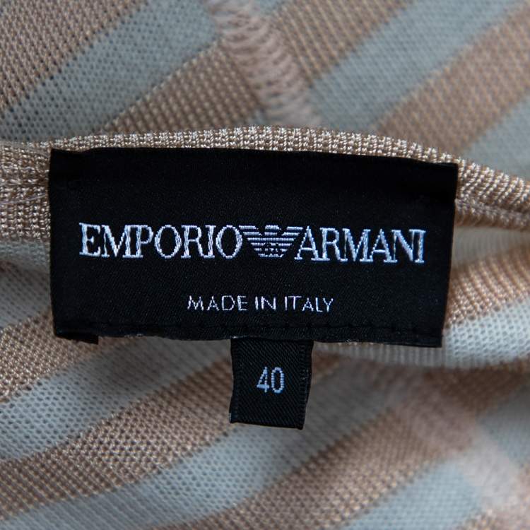 Pre Owned Emporio Armani Beige Striped Knit Belted Cardigan S