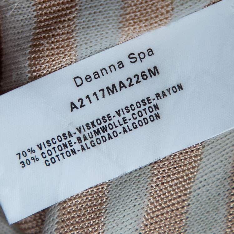 Pre Owned Emporio Armani Beige Striped Knit Belted Cardigan S