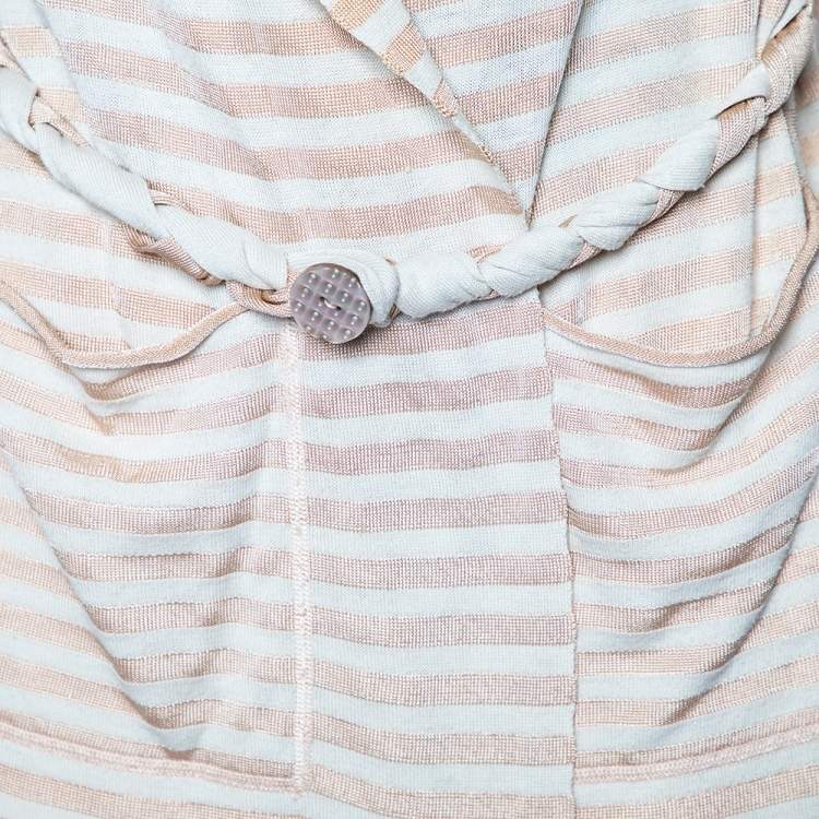Pre Owned Emporio Armani Beige Striped Knit Belted Cardigan S