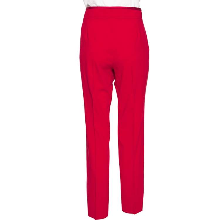 Pre Owned Emporio Armani Red Stretch Knit Contrast Waist Trim Detail Pants L
