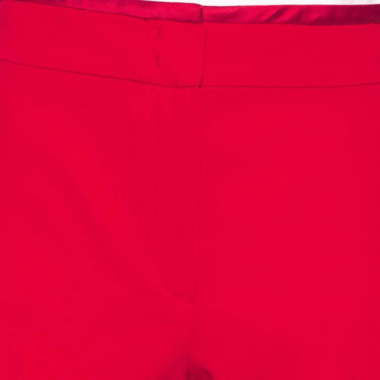Pre Owned Emporio Armani Red Stretch Knit Contrast Waist Trim Detail Pants L