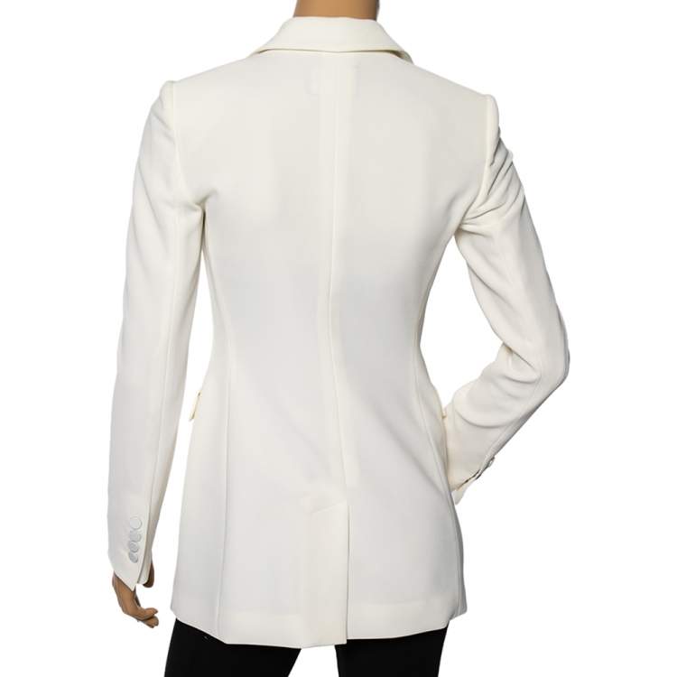 Pre Owned Emporio Armani Ivory Textured Crepe Double Breasted Blazer S