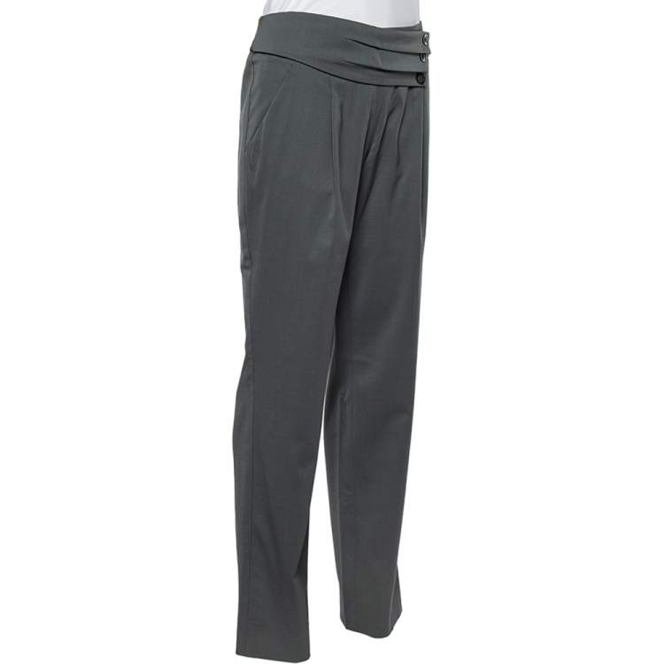 Pre Owned Emporio Armani Grey Wool Pleated Detail Trousers M