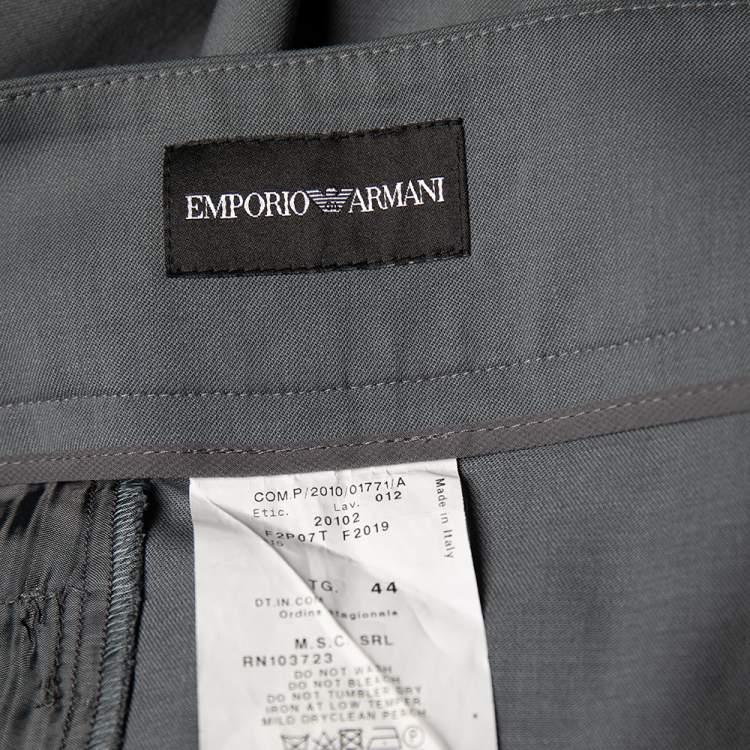 Pre Owned Emporio Armani Grey Wool Pleated Detail Trousers M