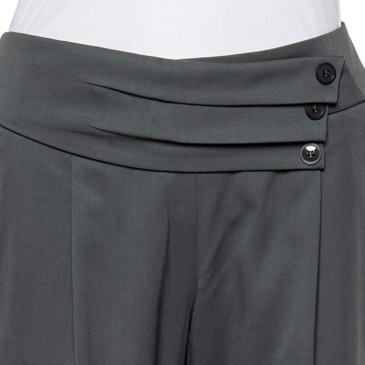 Pre Owned Emporio Armani Grey Wool Pleated Detail Trousers M
