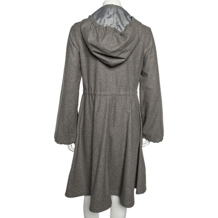 Pre Owned Emporio Armani Grey Wool And Cashmere Ruffled Neck Hooded Coat S