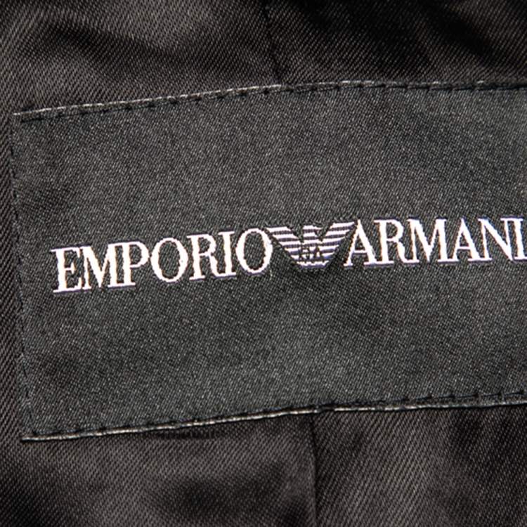 Pre Owned Emporio Armani Black Square Patterned Synthetic Button Front Blazer Coat S