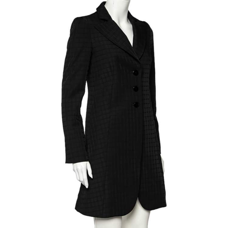 Pre Owned Emporio Armani Black Square Patterned Synthetic Button Front Blazer Coat S