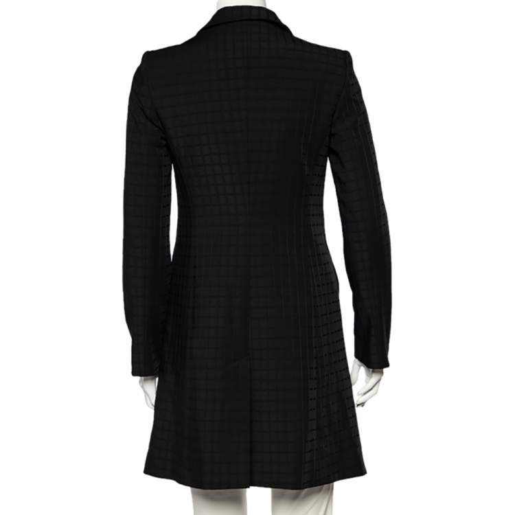 Pre Owned Emporio Armani Black Square Patterned Synthetic Button Front Blazer Coat S
