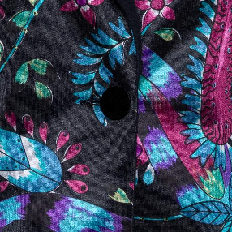 مملوكة مسبقًا Emporio Armani Black Floral Printed Synthetic Single Buttoned Blazer & Skirt Set S