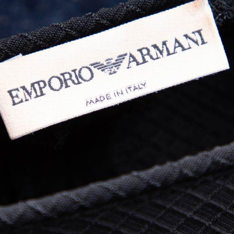 مملوكة مسبقًا Emporio Armani Black Textured Crepe Midi Dress L