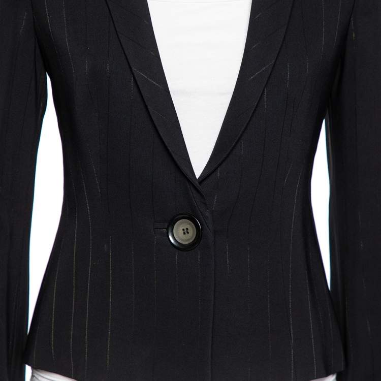 Pre Owned Emporio Armani Black Striped Crepe Flared Sleeve Blazer M
