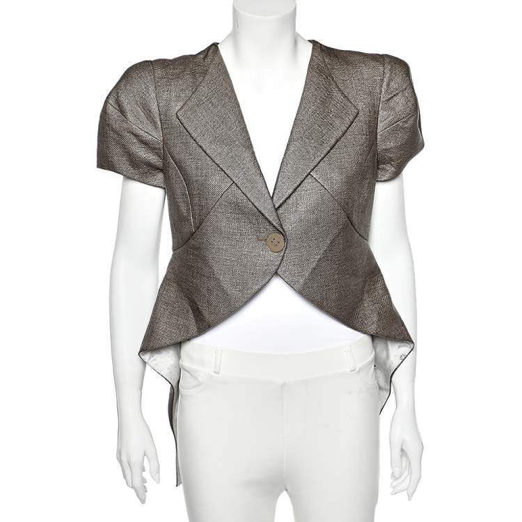 Pre Owned Emporio Armani Brown Synthetic Asymmetric Hem Blazer L