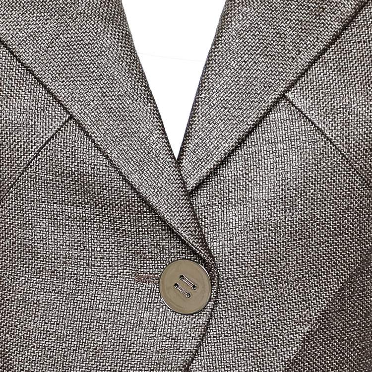 Pre Owned Emporio Armani Brown Synthetic Asymmetric Hem Blazer L